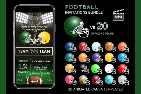 Football Invite: Dark Green Team Bundle
