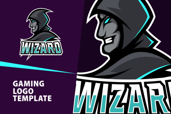 Wizard Mascot Gaming Logo Design & Editable Font